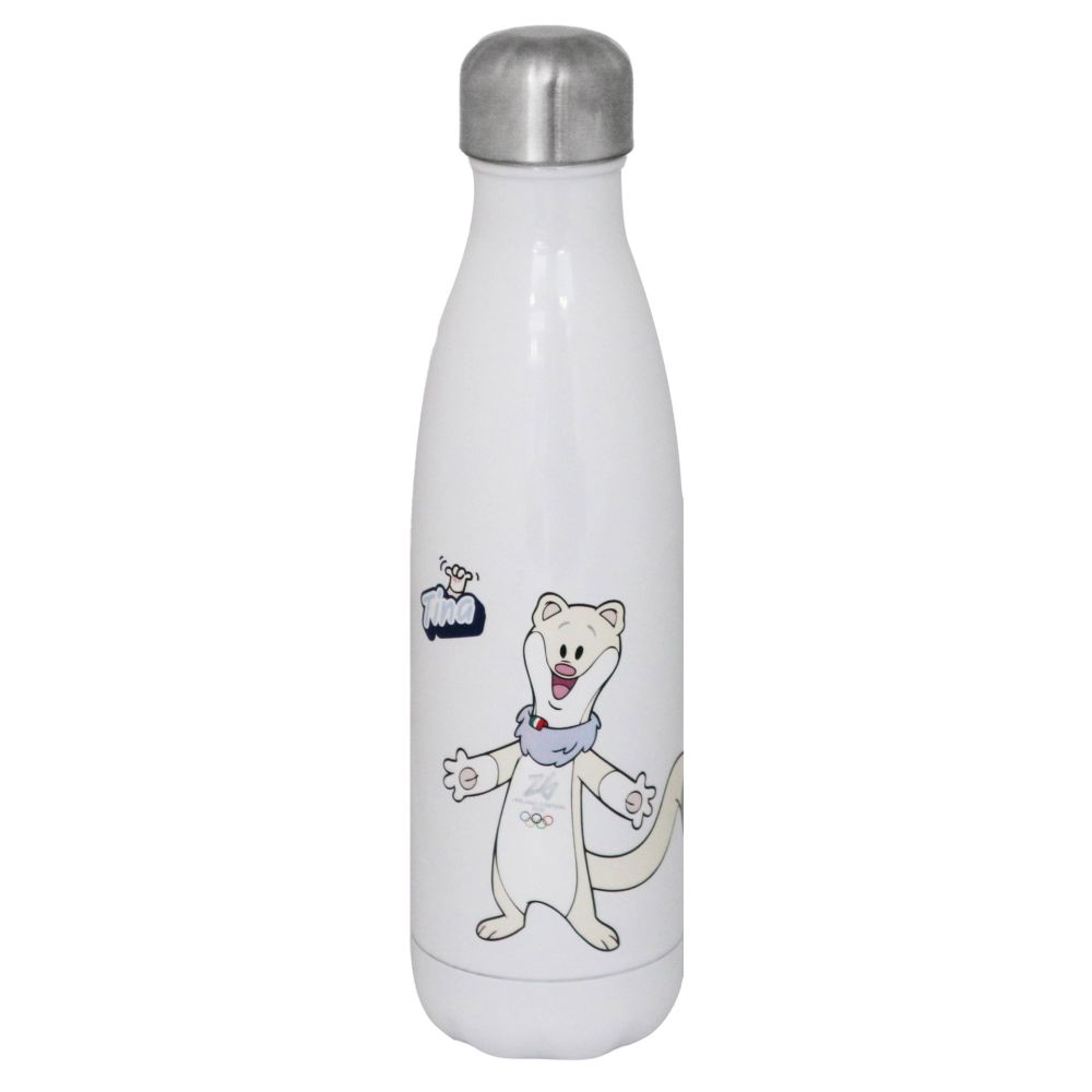 BORRACCIA TERMICA BIANCA 500 ML OLYMPIC MASCOT TINA COLORATO STAMPATO