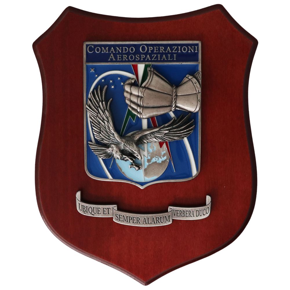CREST IN METALLO SMALTATO BASE LEGNO 22,5X17,5CM COMANDO OPERAZIONI AEREE AERONAUTICA MILITARE