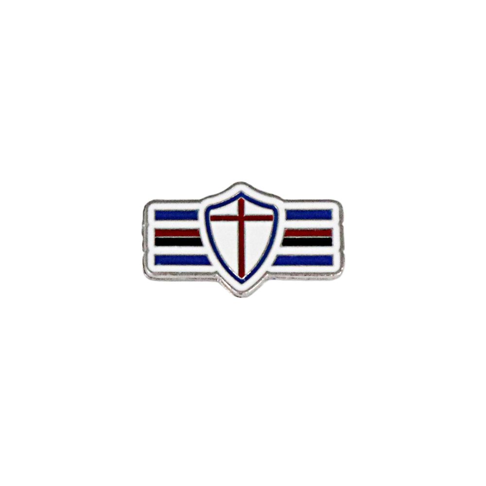 DISTINTIVO IN METALLO SMALTATO LOGO SCUDO A RIGHE SAMPDORIA
