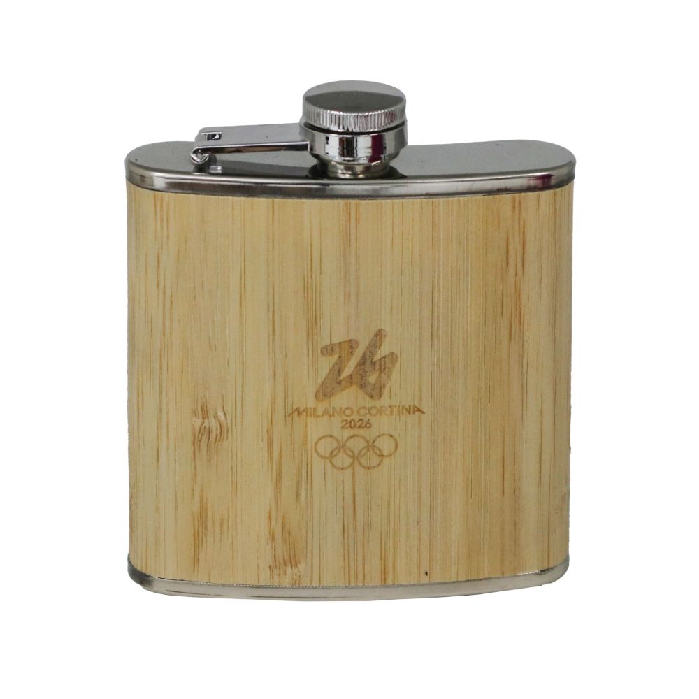 BORRACCETTA ACCIAIO INOX E BAMBU' 175 ML OLYMPIC EMBLEMA INCISO A LASER
