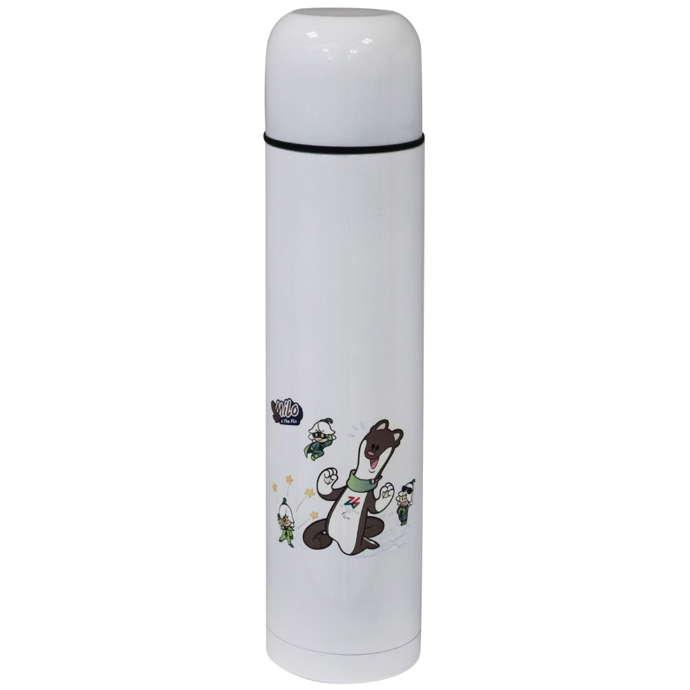 THERMOS ACCIAIO INOX BIANCO 1 LT. PARALYMPIC MASCOT MILO COLORATO STAMPA