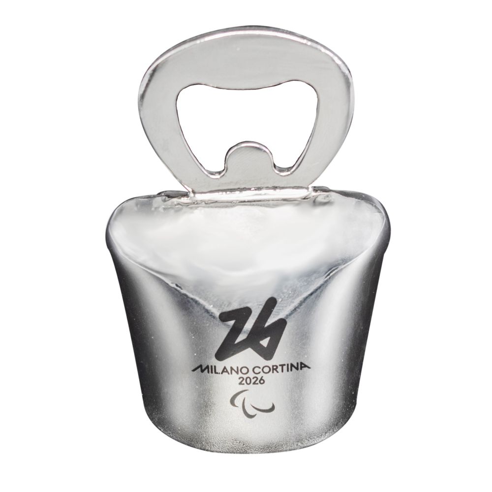 APRIBOTTIGLIA MAGNETICO BIANCO A CAMPANA PARALYMPIC EMBLEMA STAMPATO NER