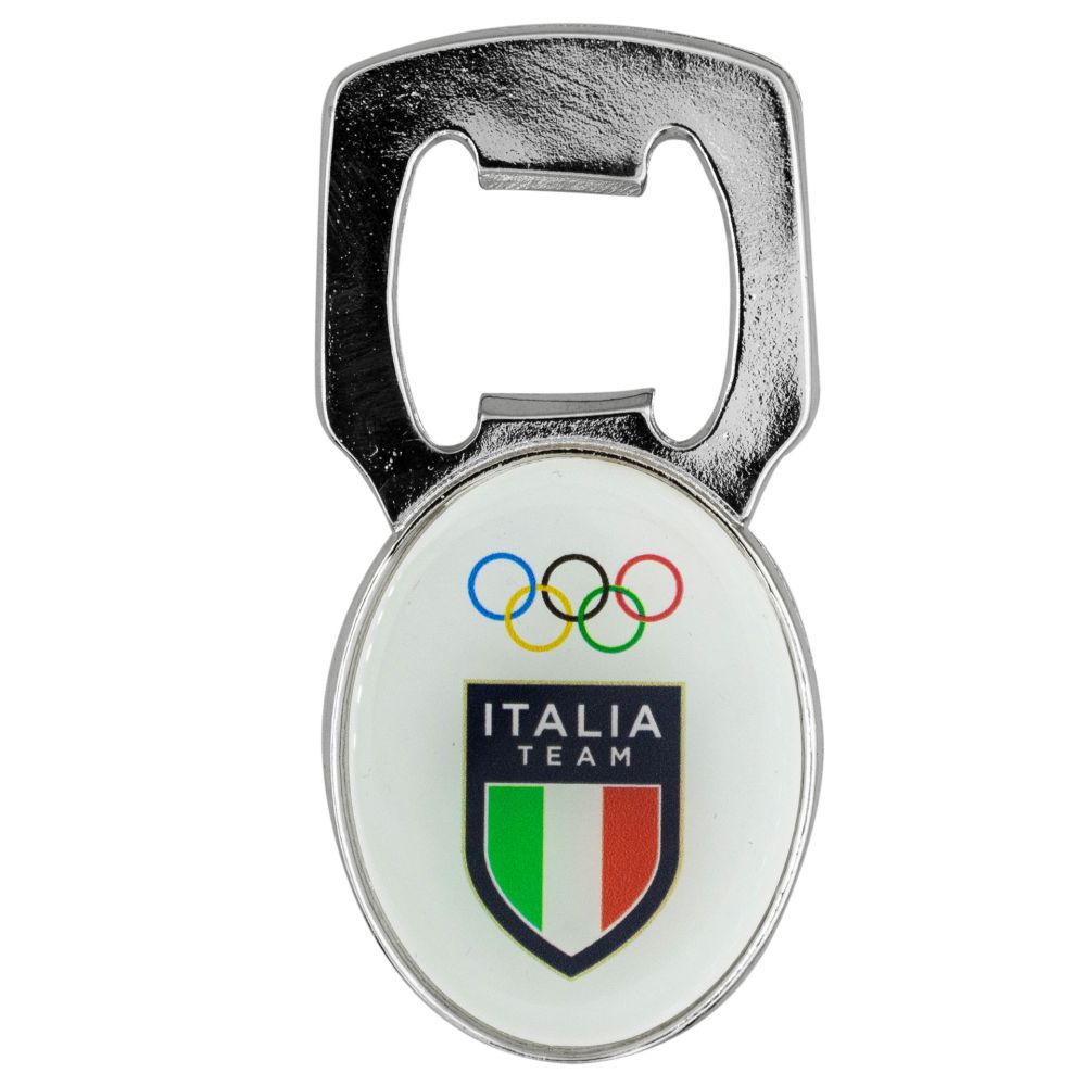 APRIBOTTIGLIE METALLO STAMPATO OVALE OLYMPIC+ITALIA TEAM EMBLEMA COLORAT