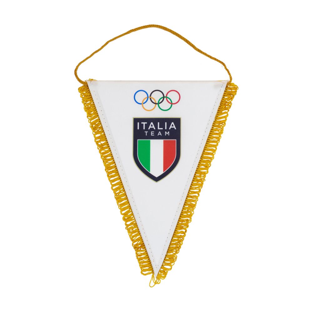 GAGLIARDETTO TRIANGOLARE BIANCO MIS. 14X17 FRANGIA ORO OLYMPIC+ITALIA TE