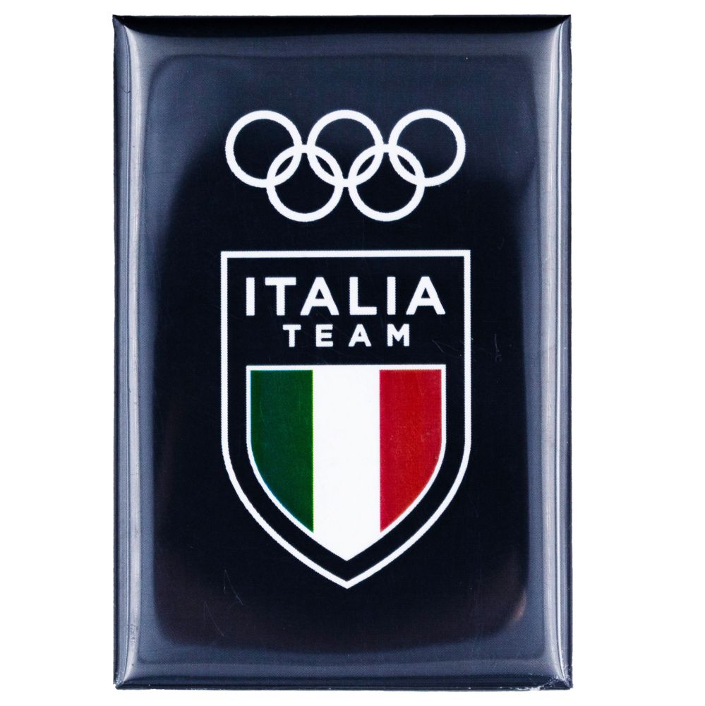 MAGNETE STAMPATO 78X53MM OLYMPIC+ITALIA TEAM EMBLEMA BIANCHI FONDO BLU