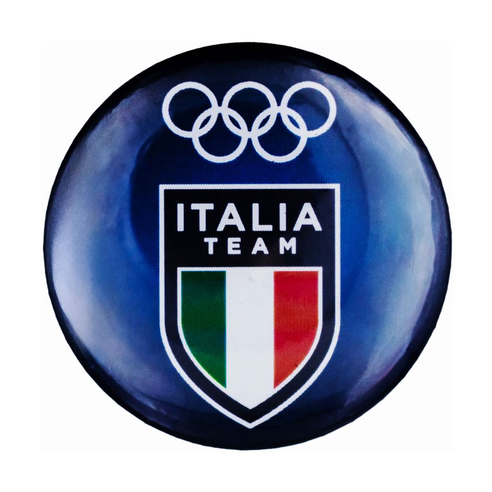 MAGNETE STAMPATODIA 50MM OLYMPIC+ITALIA TEAM EMBLEMA BIANCHI FONDO BLU