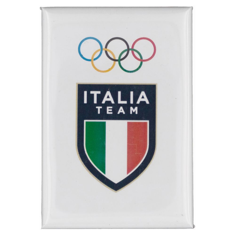 MAGNETE STAMPATO 78X53MM OLYMPIC+ITALIA TEAM EMBLEMA COLORATI FONDO BIAN