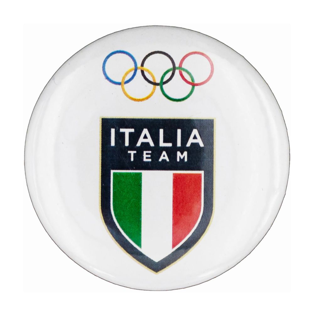 MAGNETE STAMPATO DIA 50MM OLYMPIC+ITALIA TEAM EMBLEMA COLORATI FONDO BIA