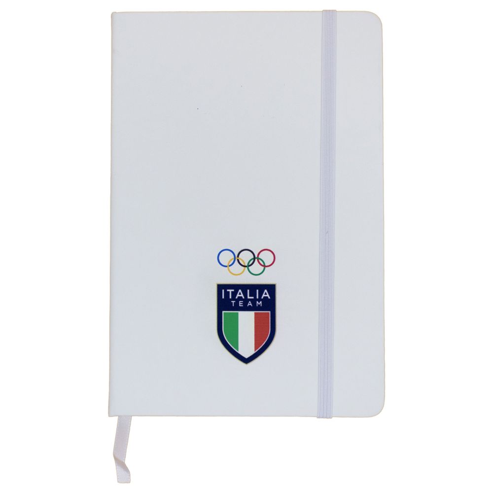 TACCUINO IN PU BIANCO 96 PAGINE A RIGHE F.TO A5 OLYMPIC+ITALIA TEAM EMBL