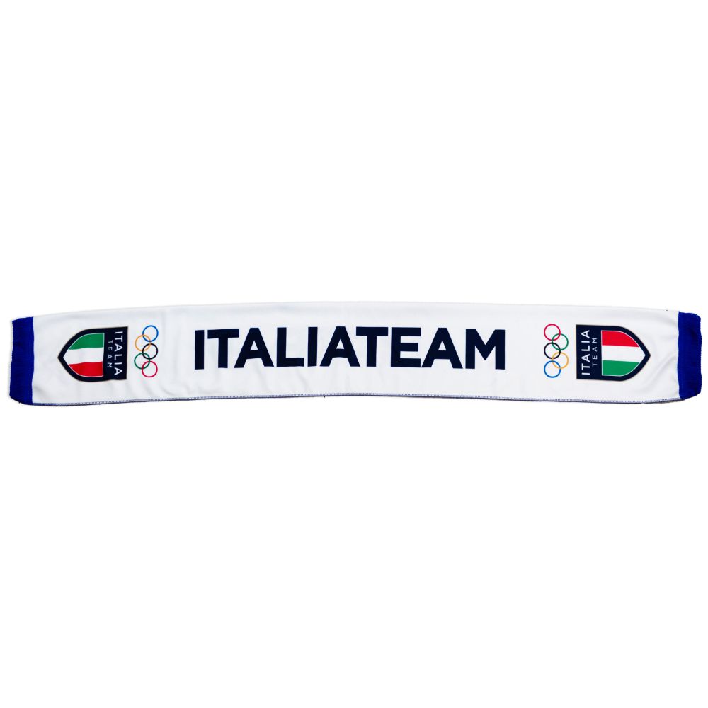 SCIARPA IN POLIPILE STAMPATA BIANCA 130X17CM OLYMPIC+ITALIA TEAM EMBLEMA