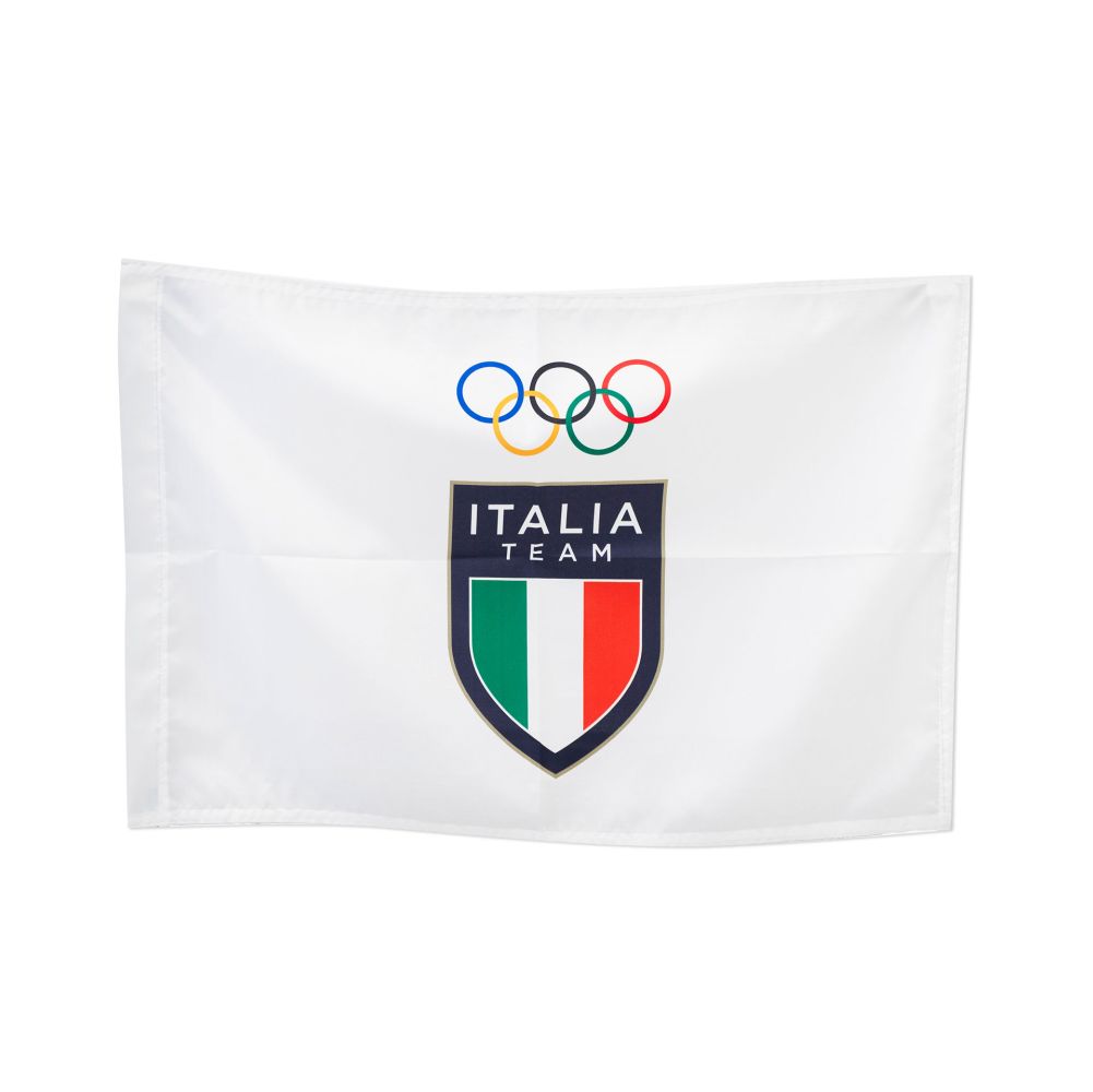 BANDIERA IN POLIESTERE 100X70CM SENZA ASTA FONDO BIANCO OLYMPIC+ITALIA T
