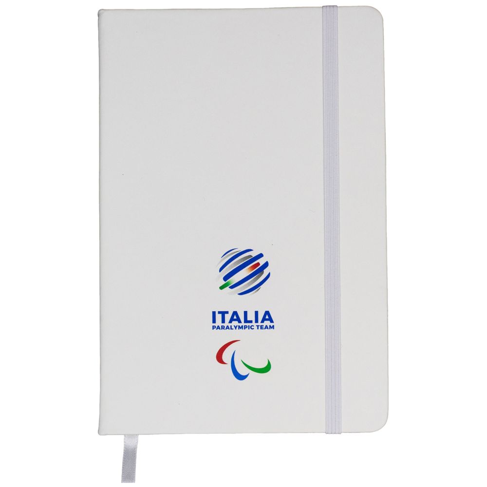 TACCUINO IN PU BIANCO 96 PAGINE A RIGHE F.TO A5 PARALYMPIC+ITALIA PARALY