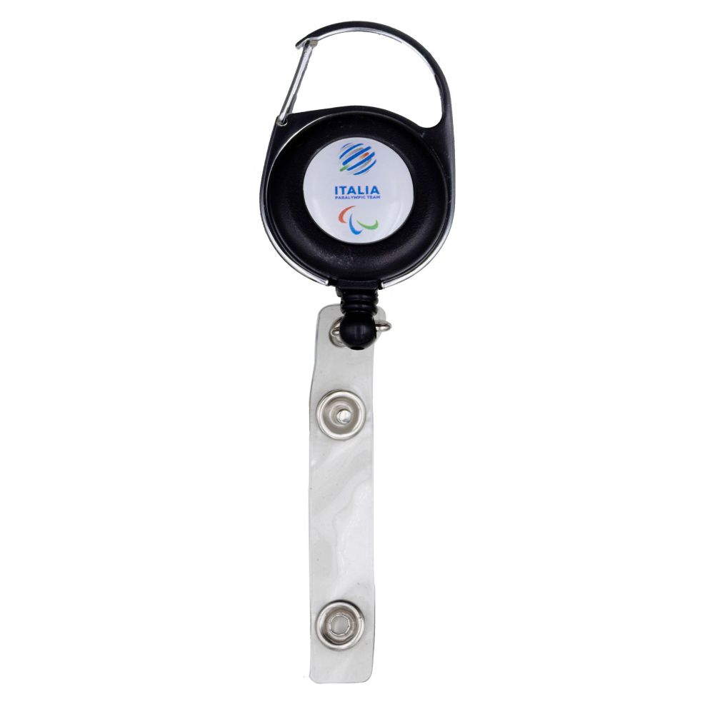 PORTA SKIPASS NERO CLIP E MOSCHETTONE DIA 35 MM PARALYMPIC E ITALIA PARA