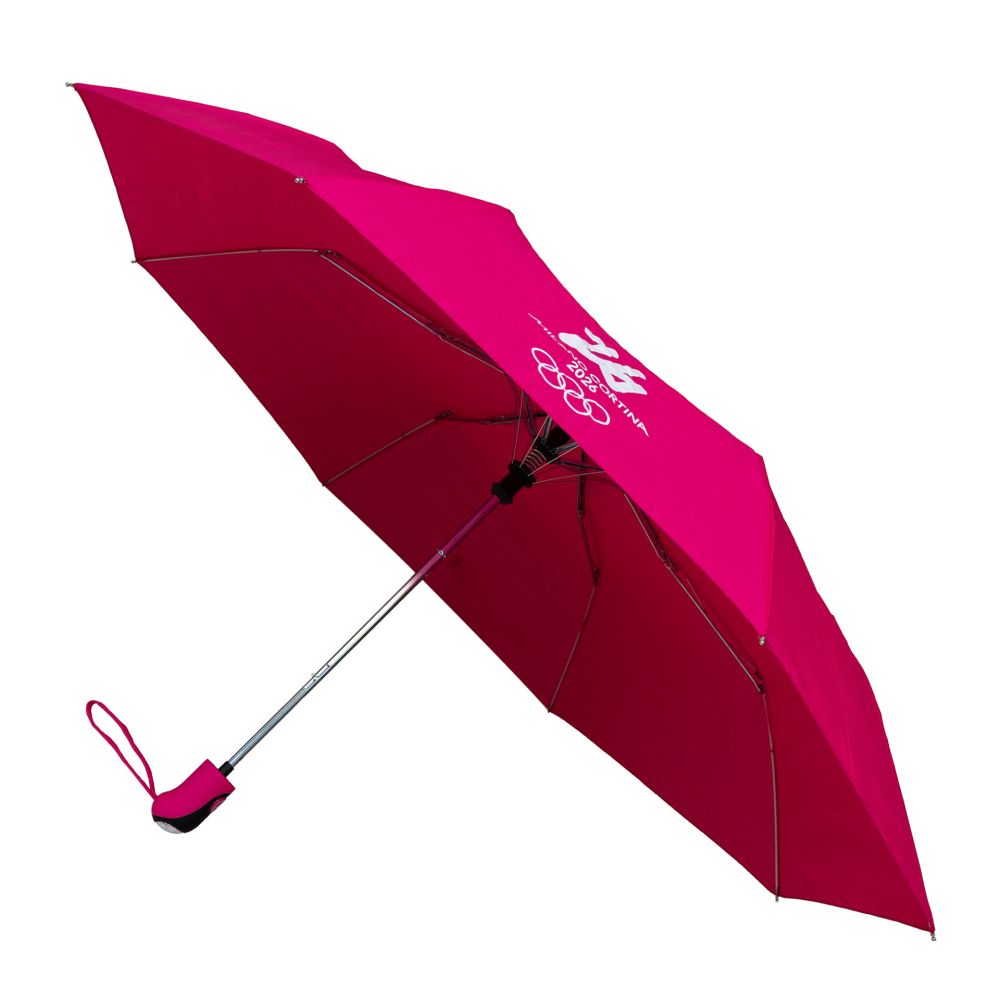 OMBRELLO AUTOMATICO TASCABILE ROSA OLYMPIC EMBLEMA MONOCROMATICO BIANCO