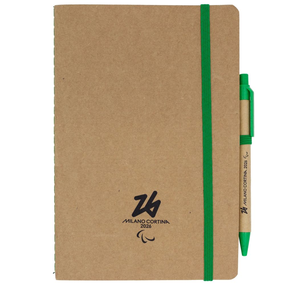 TACCUINO E PENNA IN CARTONE RICICLATO F.TO A5, 120 PAG. BIANCHE, DETTAGL