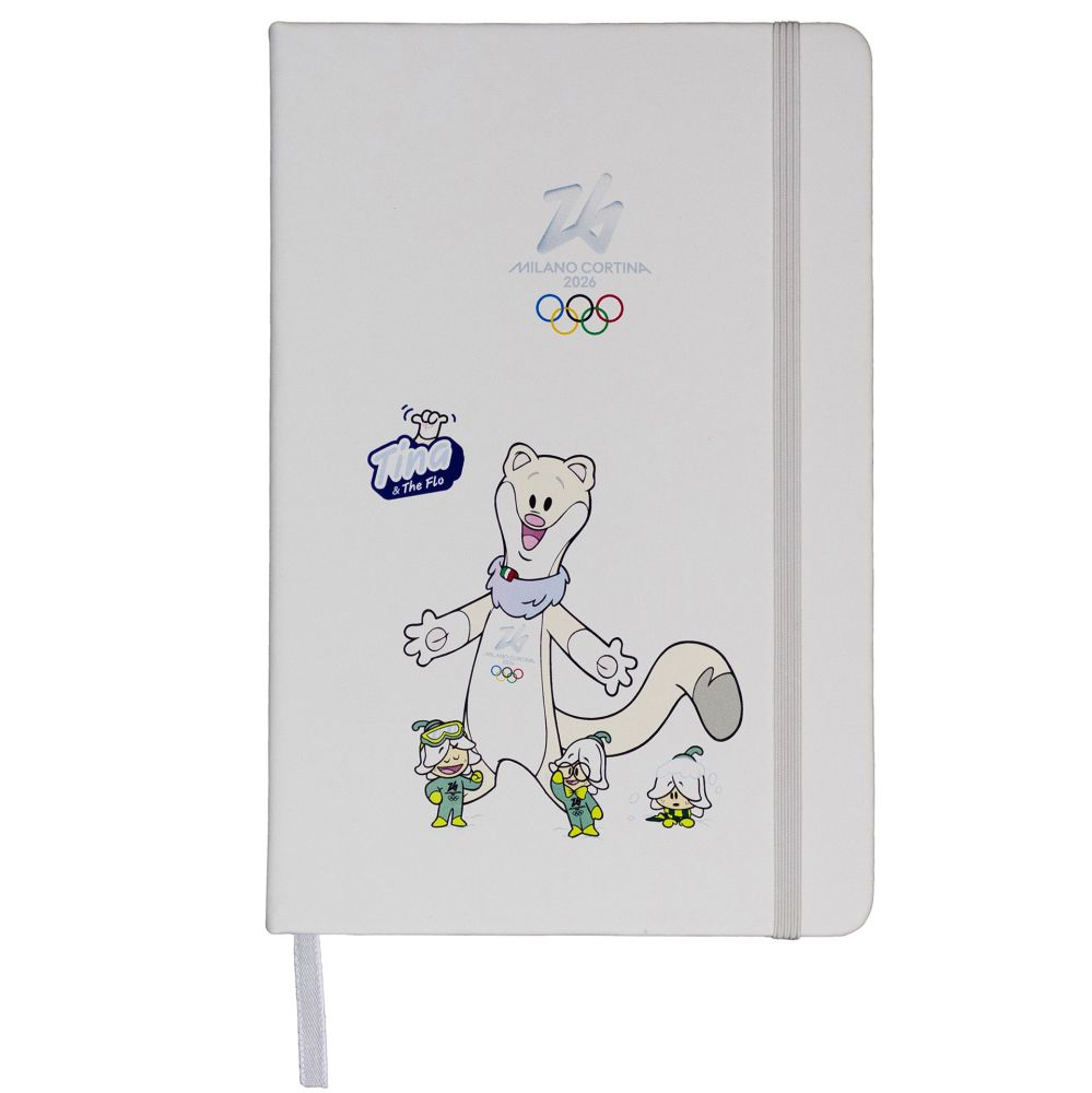 TACCUINO IN PU F.TO A5, 96 PAG. A RIGHE MASCOT TINA E THE FLOW FONDO BIA