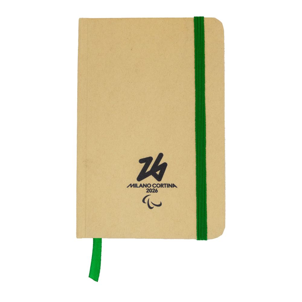 TACCUINO IN CARTA RICICLATA F.TO A6, 160 PAG. A RIGHE ELASTICO E SEGNALI