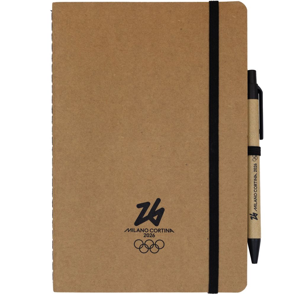 TACCUINO E PENNA IN CARTONE RICICLATO F.TO A5, PARTICOLARI NERI