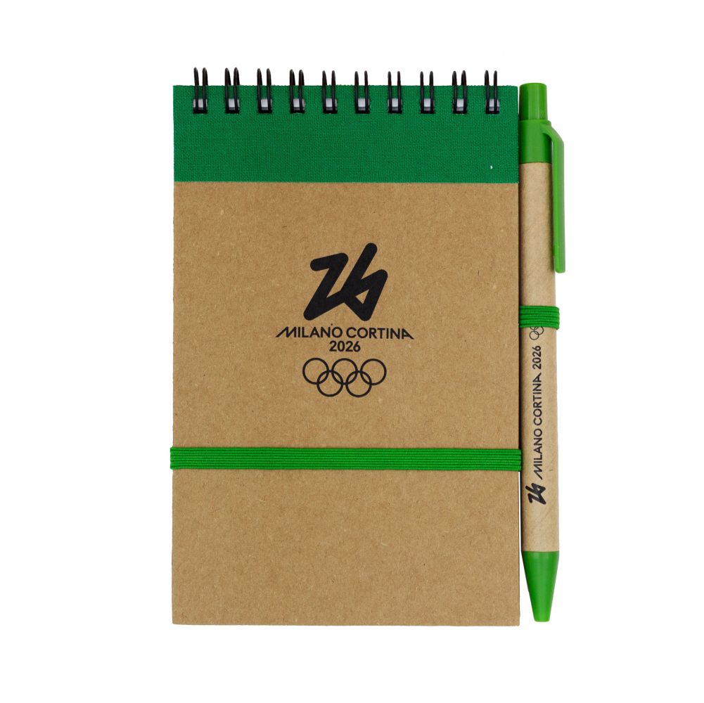 TACCUINO E PENNA IN CARTA RICICLATA DIM.10X14,5X0,8 DETTAGLI VERDI,70 PA