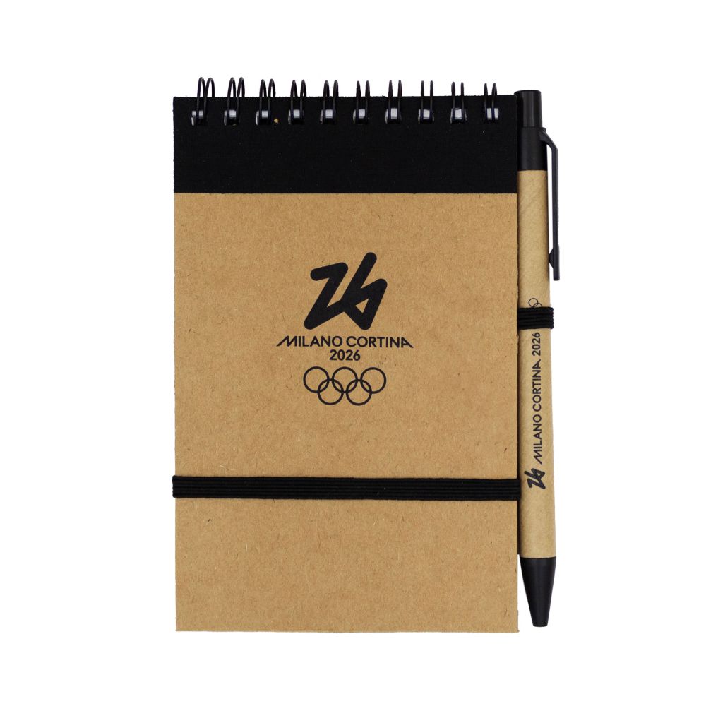 TACCUINO E PENNA IN CARTA RICICLATA DIM.10X14,5X0,8 DETTAGLI NERI,70 PAG