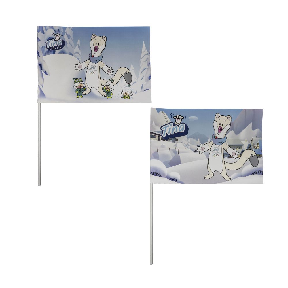 KIT 2 BANDIERINE IN CARTA CON ASTINA 30X20CM MASCOT TINA E THE FLOW FOND