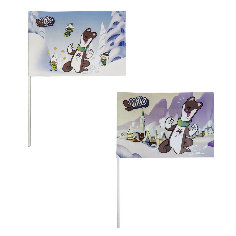 KIT 2 BANDIERINE IN CARTA CON ASTINA 30X20CM MASCOT MILO E THE FLOW FOND