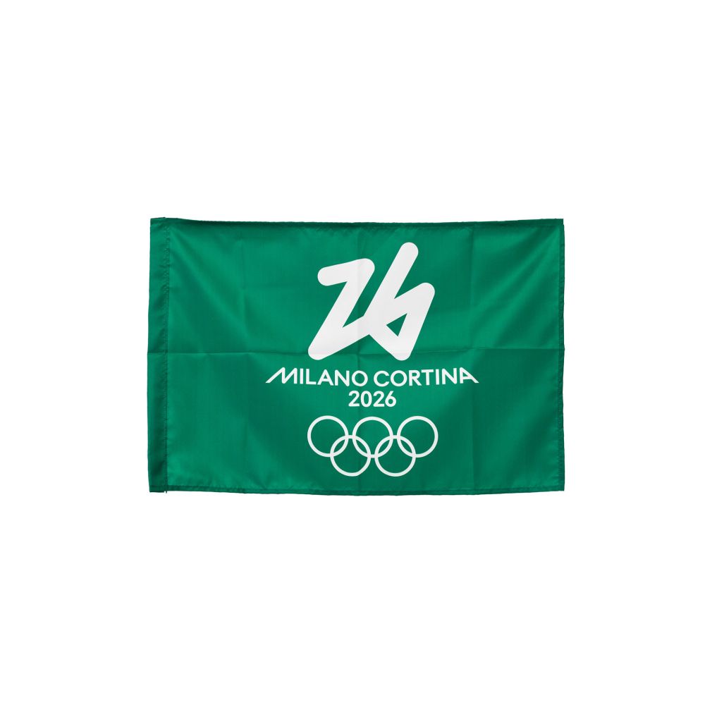 BANDIERA IN POLIESTERE 70X50CM SENZA ASTA FONDO VERDE OLYMPIC EMBLEMA BI