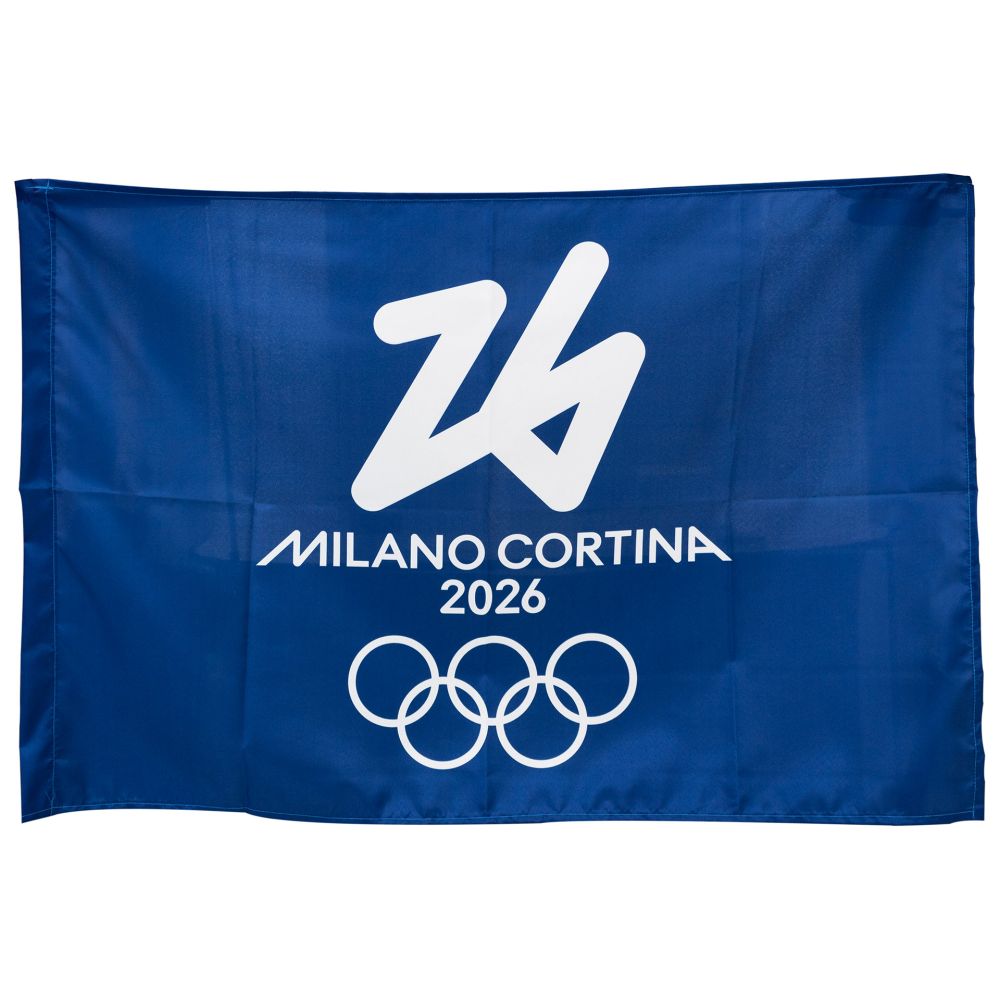 BANDIERA IN POLIESTERE 150X100CM SENZA ASTA FONDO BLU OLYMPIC EMBLEMA BI