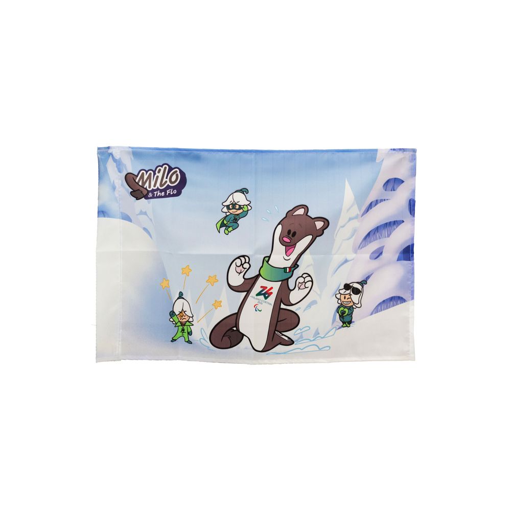 BANDIERA IN POLIESTERE 70X50CM SENZA ASTA MASCOT MILO E THE FLOW FONDO M