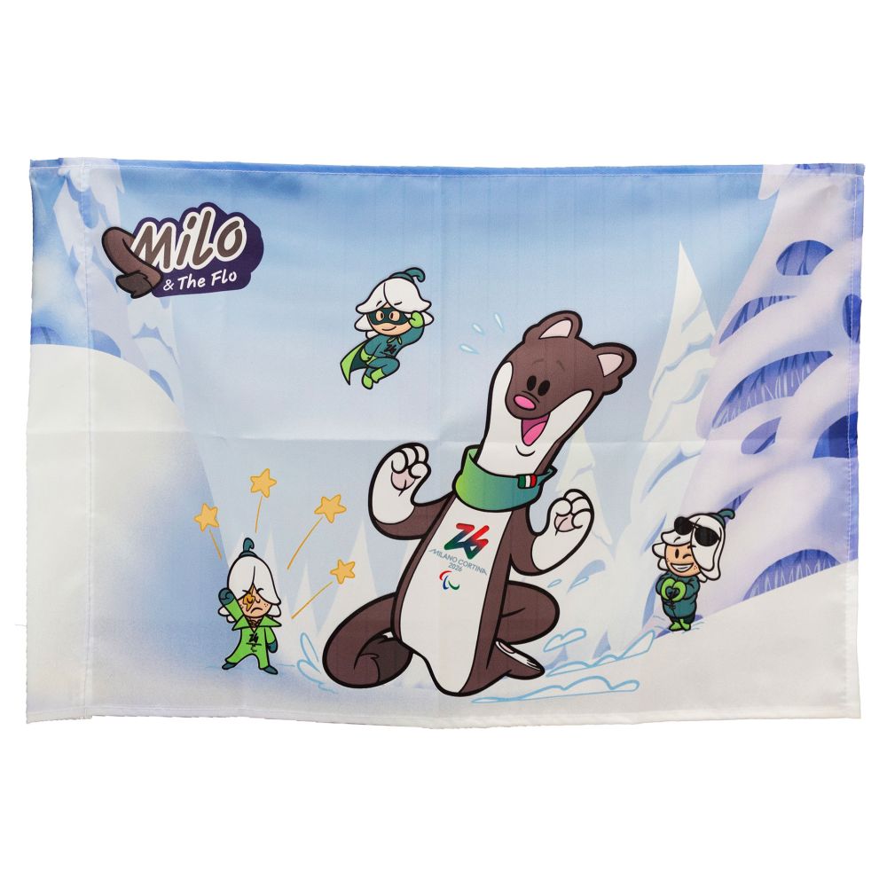 BANDIERA IN POLIESTERE 150X100CM SENZA ASTA MASCOT MILO E THE FLOW FONDO
