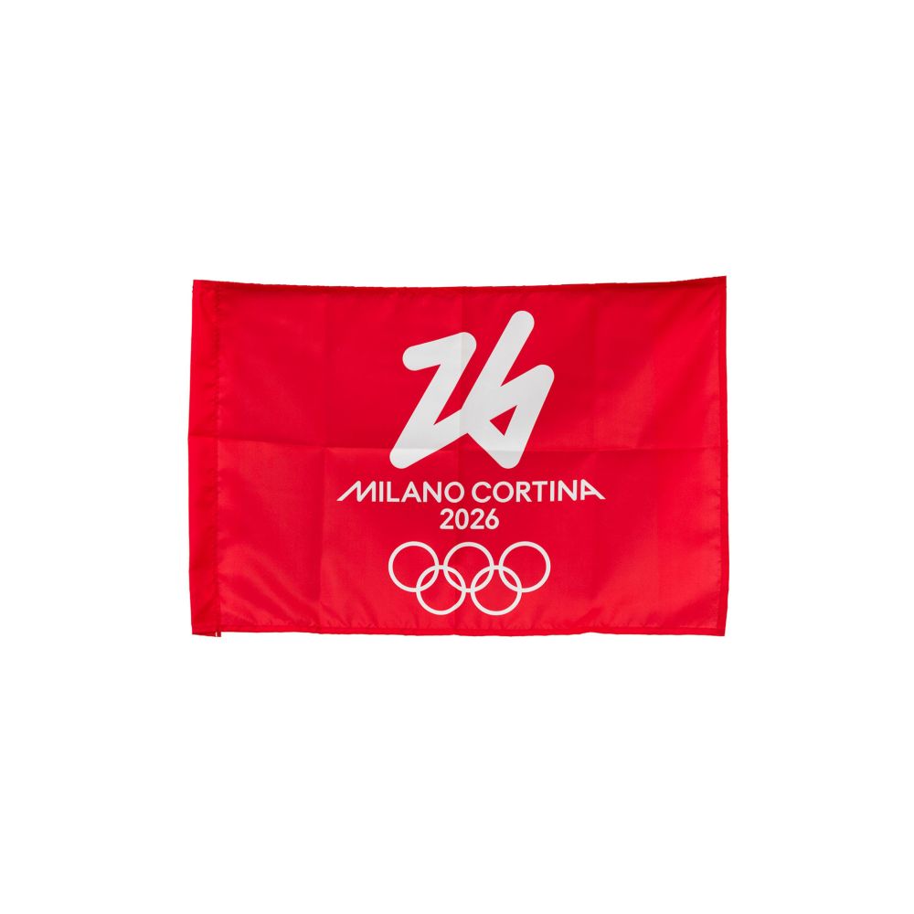 BANDIERA IN POLIESTERE 70X50CM SENZA ASTA FONDO ROSSO OLYMPIC EMBLEMA BI