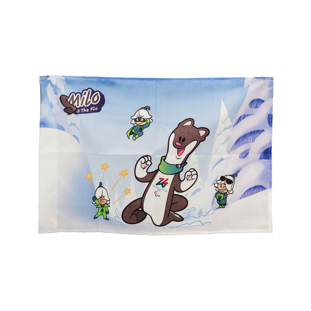 BANDIERA IN POLIESTERE 100X70CM SENZA ASTA MASCOT MILO E THE FLOW FONDO