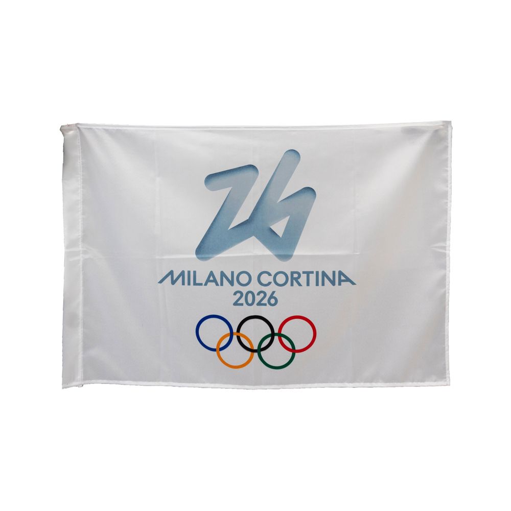 BANDIERA IN POLIESTERE 100X70CM SENZA ASTA FONDO BIANCO OLYMPIC EMBLEMA