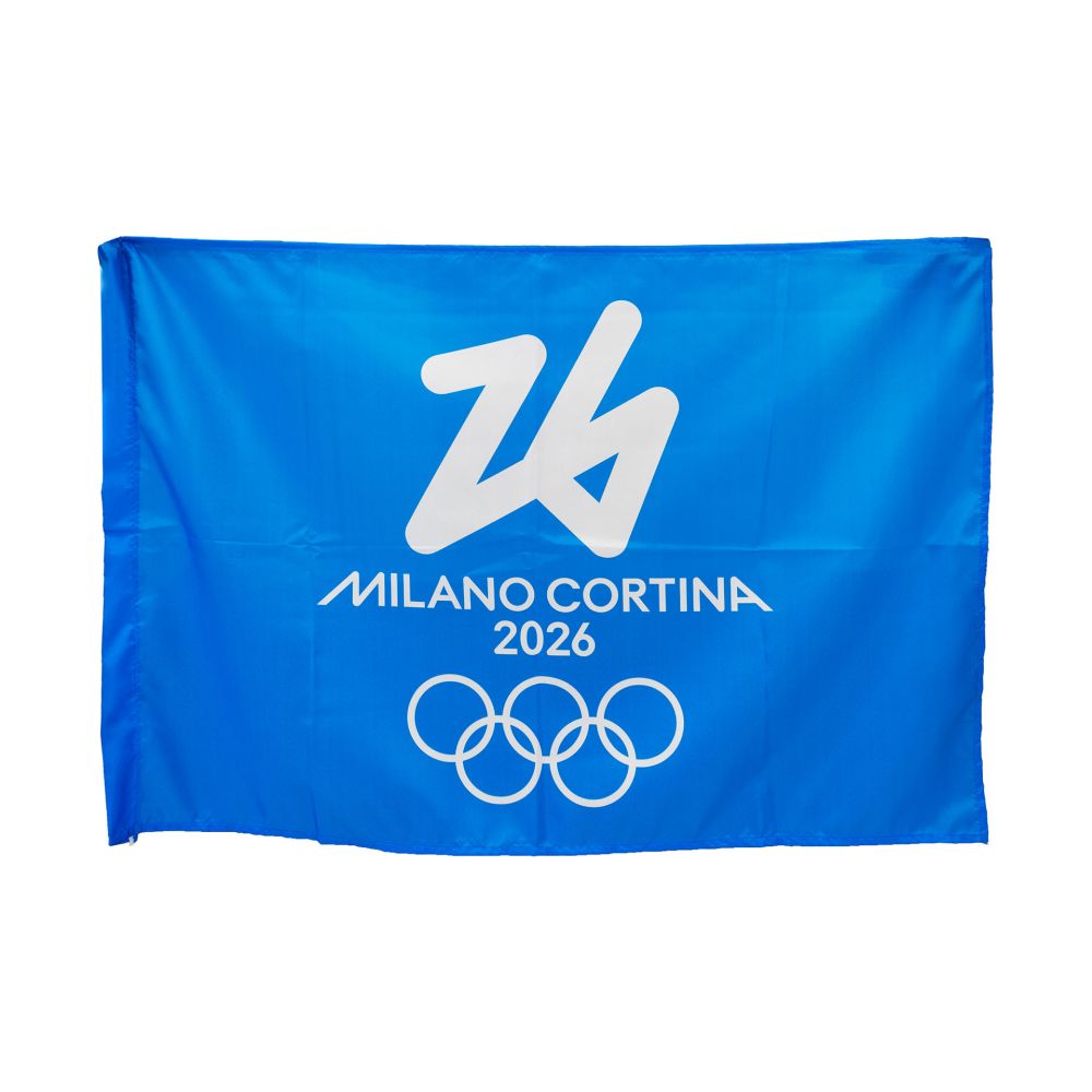 BANDIERA IN POLIESTERE 100X70CM SENZA ASTA FONDO AZZURRO OLYMPIC EMBLEMA