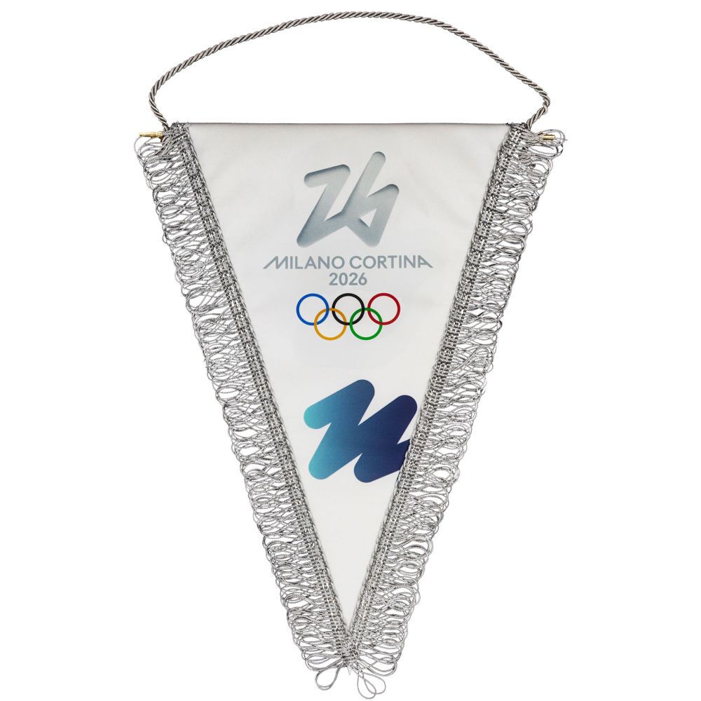 GAGLIARDETTO TRIANGOLARE MIS. 20X28 FRANGIA ARGENTO FONDO BIANCO OLYMPIC