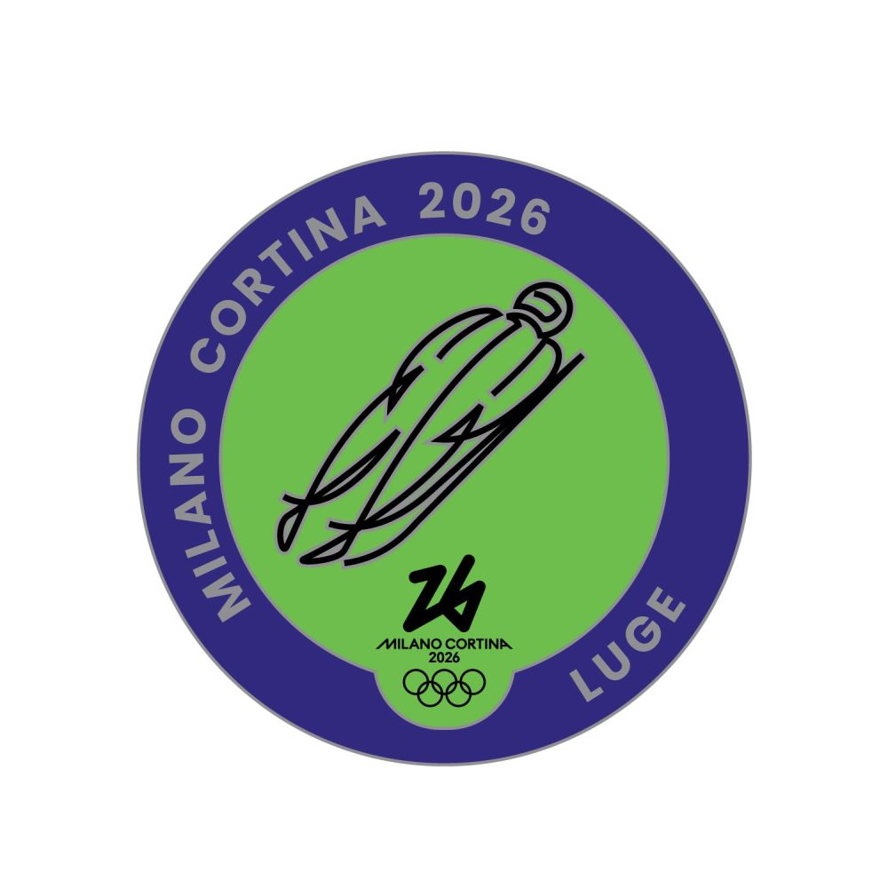 MC26 OLYMPIC PICTOGRAM - LUGE SILVER METAL PIN 33MM X 33MM