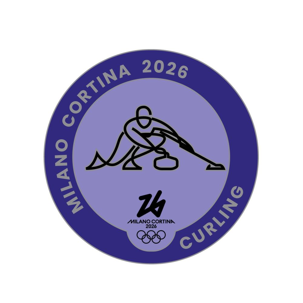 MC26 OLYMPIC PICTOGRAM - CURLING SILVER METAL PIN 33MM X 33MM