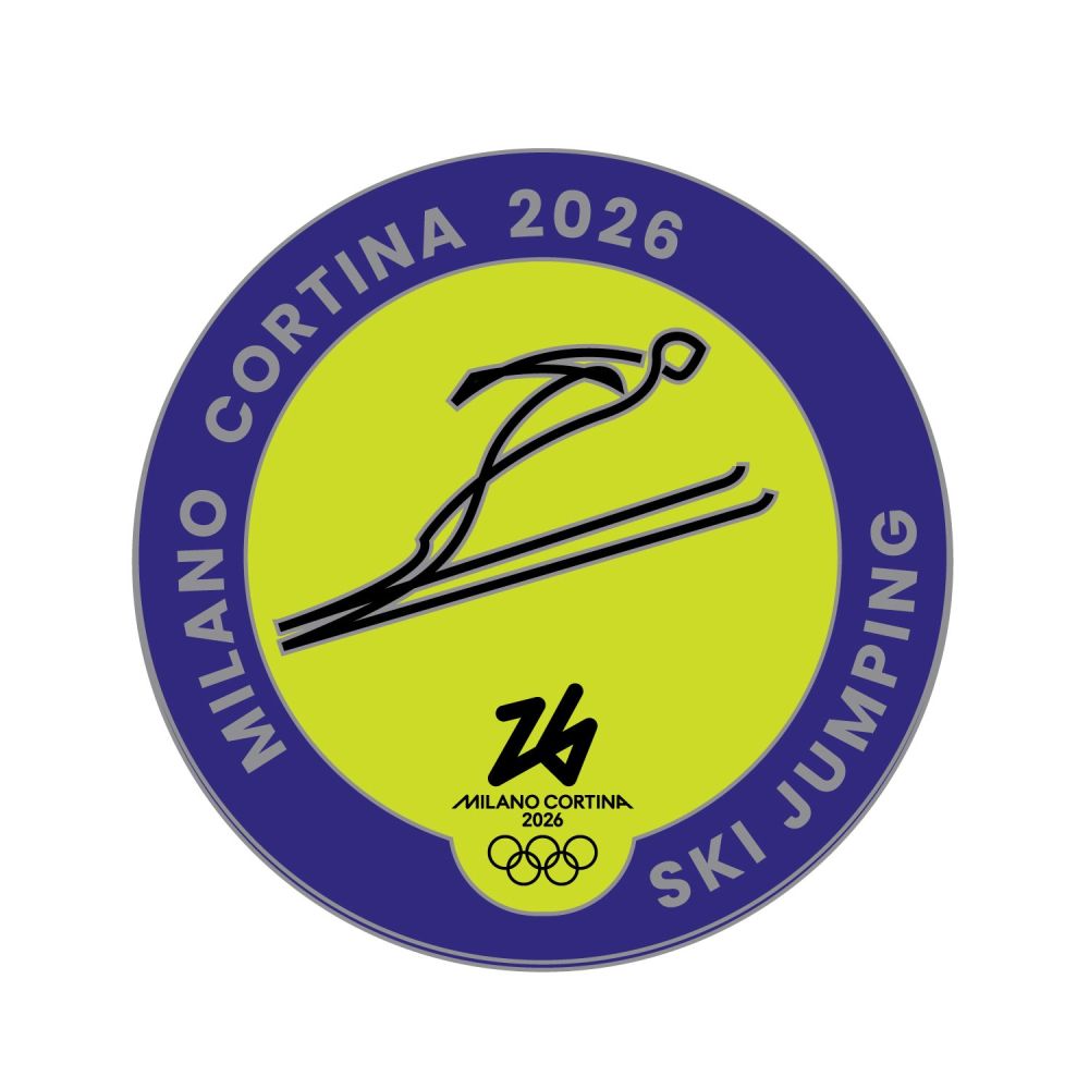 MC26 OLYMPIC PICTOGRAM - SKI JUMPING SILVER METAL PIN 33MM X 33MM