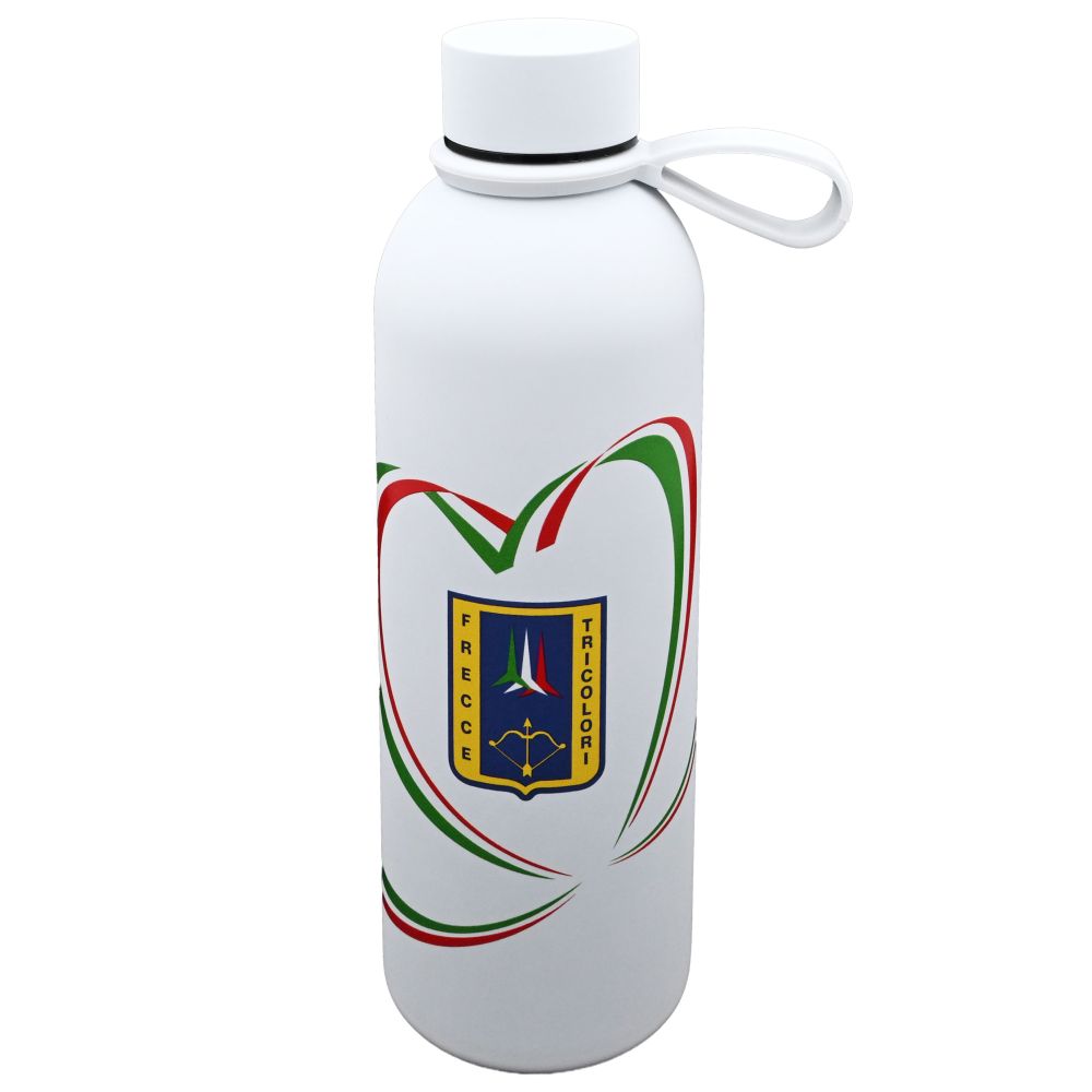 BORRACCIA IN ACCIAIO INOX BIANCA SOFT TOUCH DOPPIA PARETE 500 ML FRECCE TRICOLORI