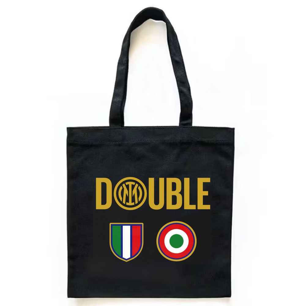 SHOPPER IN COTONE NERA LINEA DOUBLE INTER