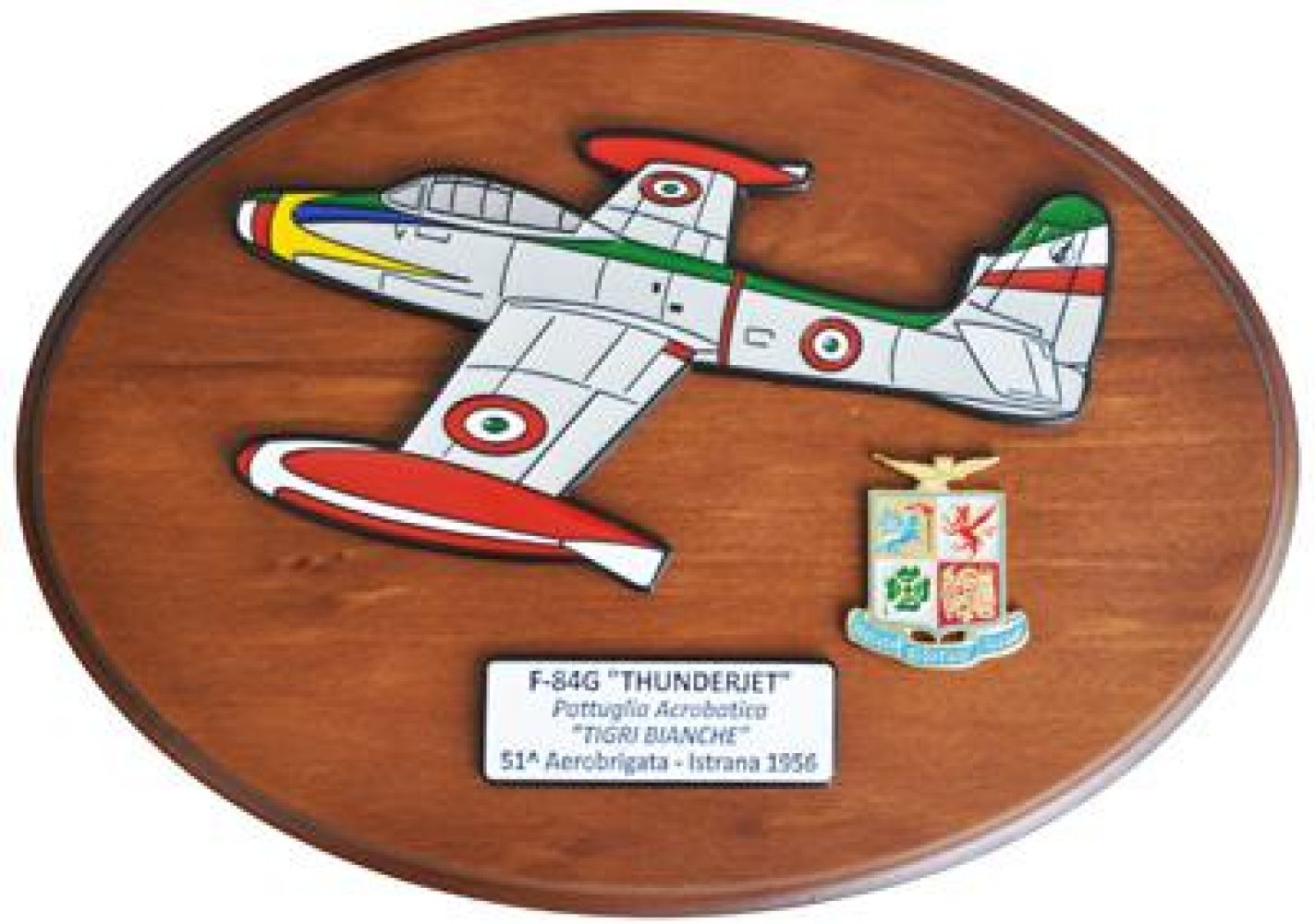 CREST IN METALLO SMALTATO A.M. F-84G THUNDERJET TIGRI BIANCHE