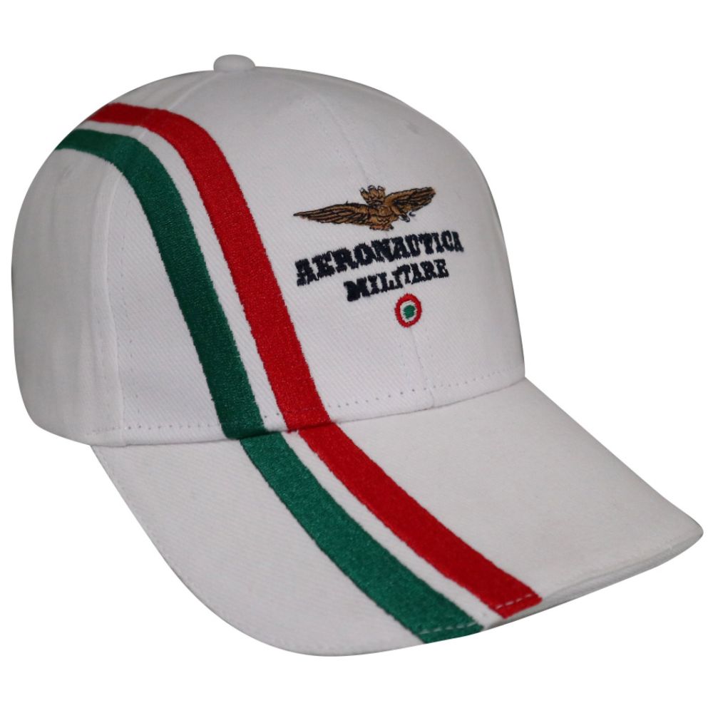 CAPPELLINO IN COTONE BIANCO TRICOLORE E LOGO A.M.