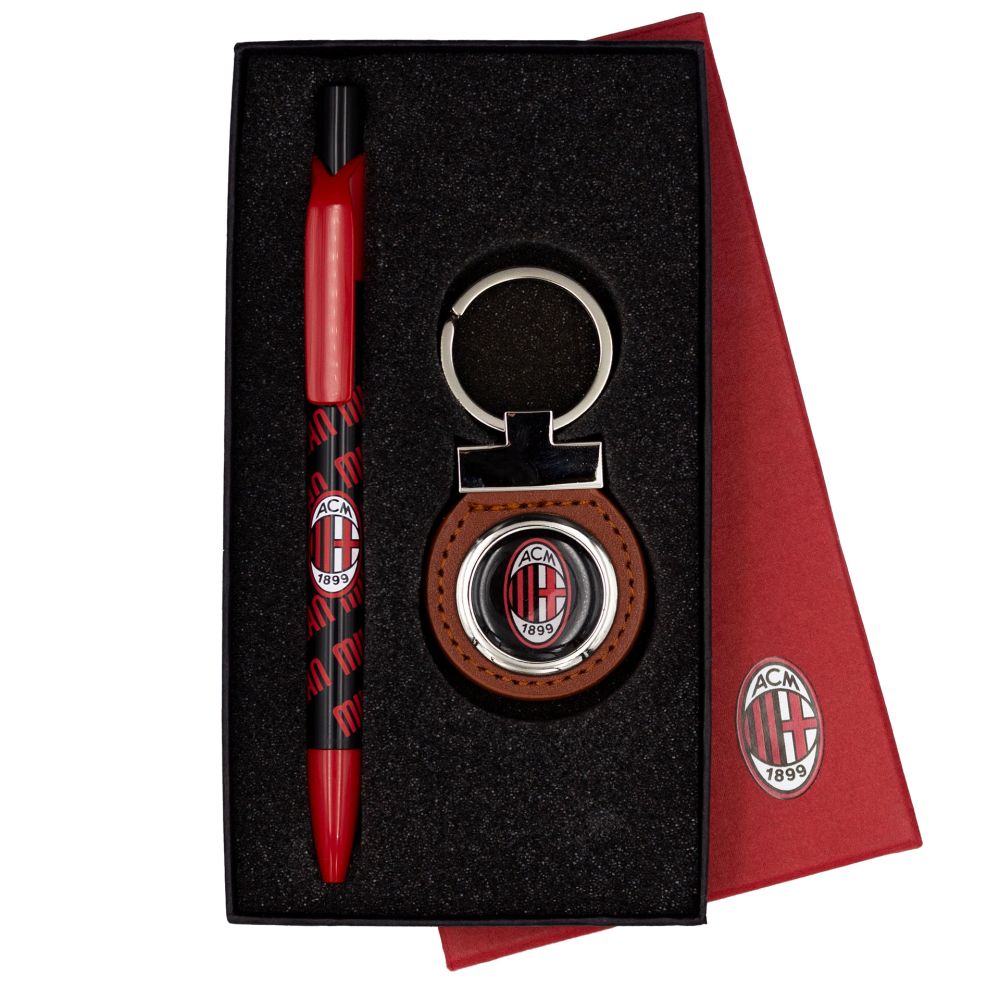 SET PENNA E PORTACHIAVI LOGO UFFICIALE MILAN IN COFANETTO