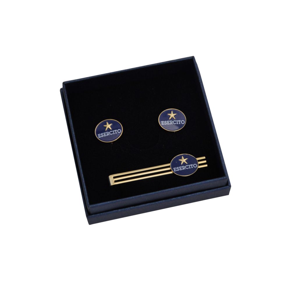 SET GEMELLI E FERMACRAVATTA LOGO BLU ESERCITO ITALIANO