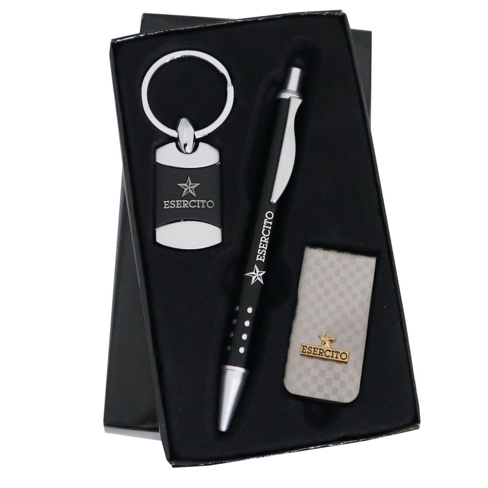 SET PENNA PORTACHIAVI FERMASOLDI LOGO SMALTATO E.I.