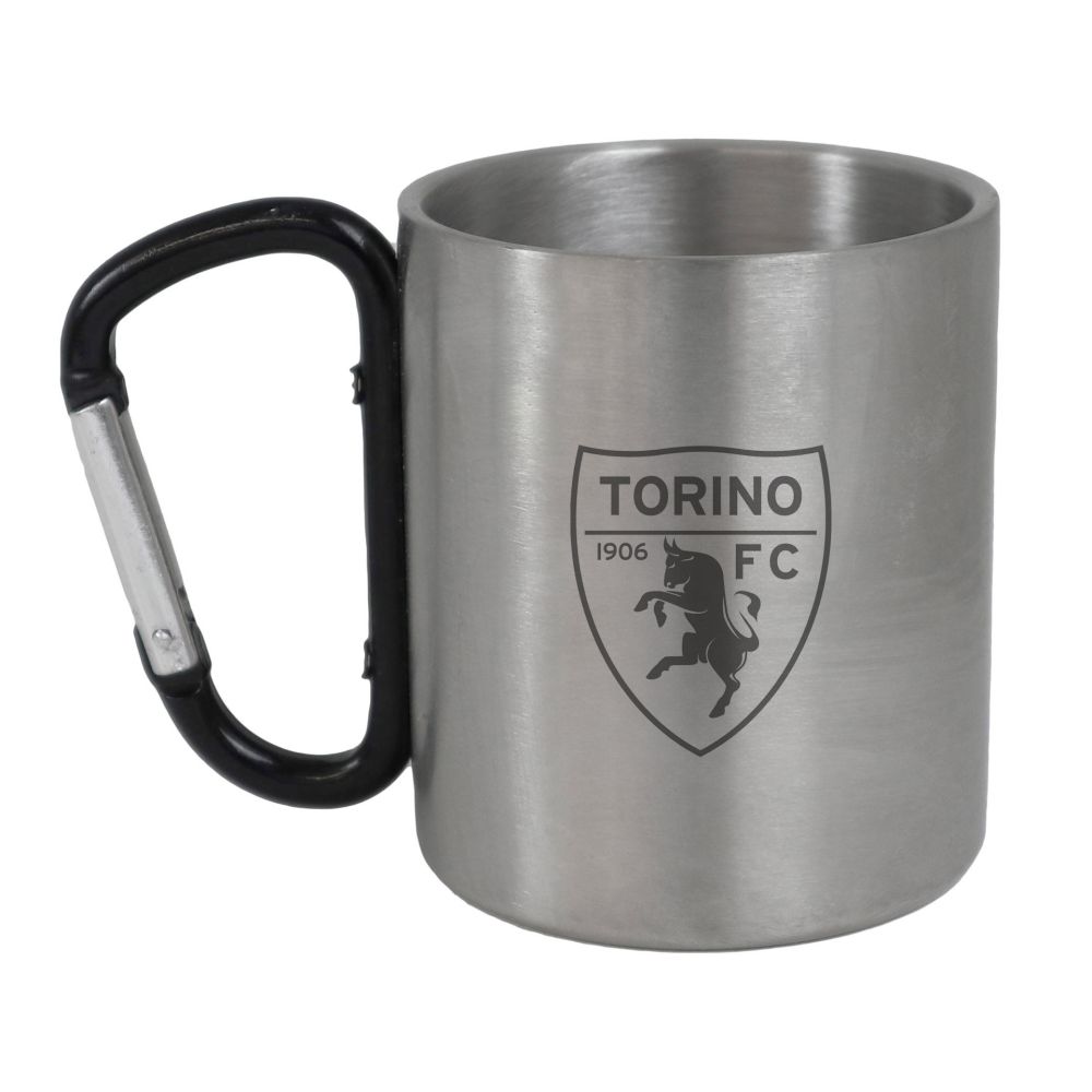 MUG IN ACCIAIO CON MOSCHETTONE LOGO INCISO A LASER
