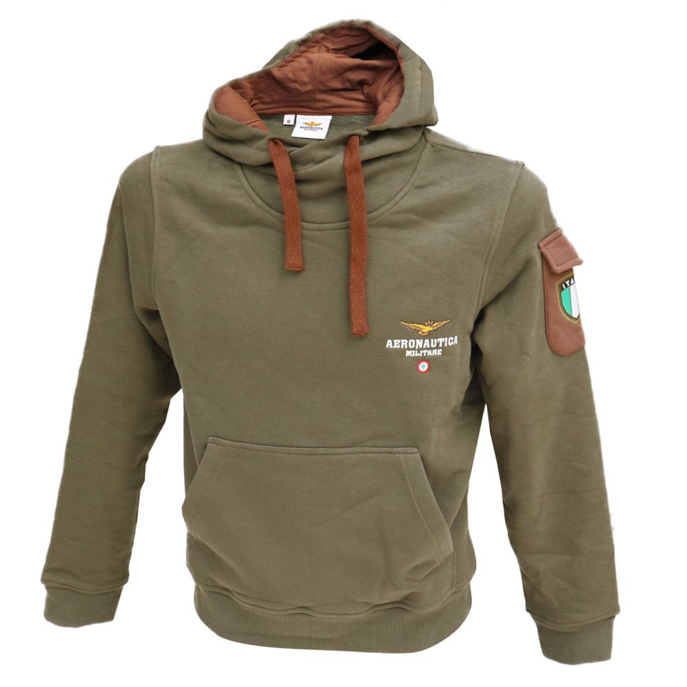 FELPA VERDE CON LOGO RICAMATO, CAPPUCCIO A COLLO ALTO, TASCONE A.M.