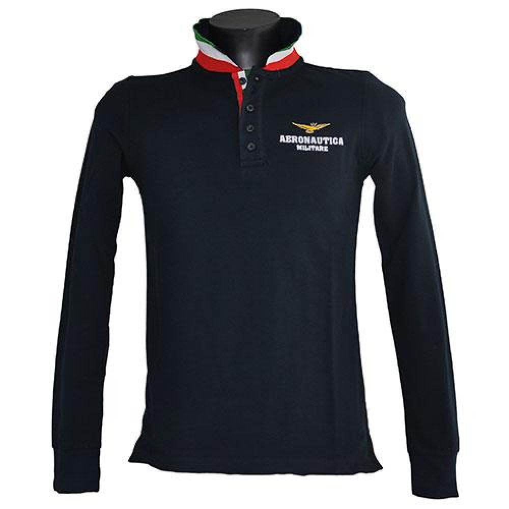POLO IN COTONE MANICHE LUNGHE BLU A.M.
