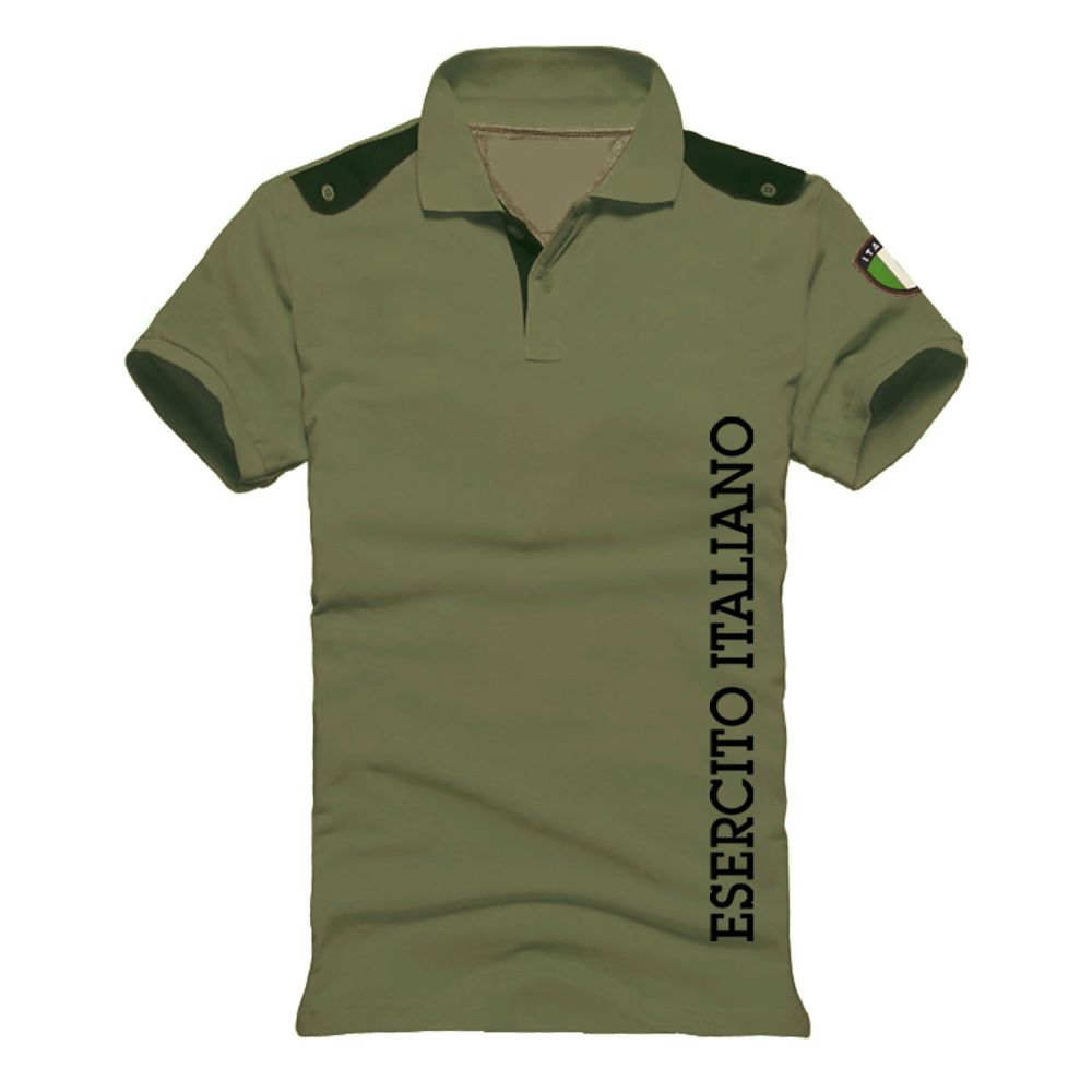 POLO MANICHE CORTE VERDE 100% COTONE ESERCITO