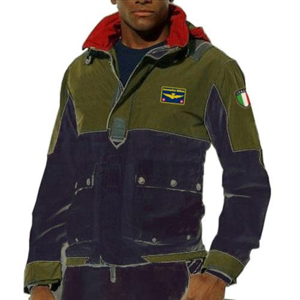 GIACCA IN FELPA VERDE-BLU NAVY CON LOGO RICAMATO, CAPPUCCIO, 4 BOTTONI, A.M.